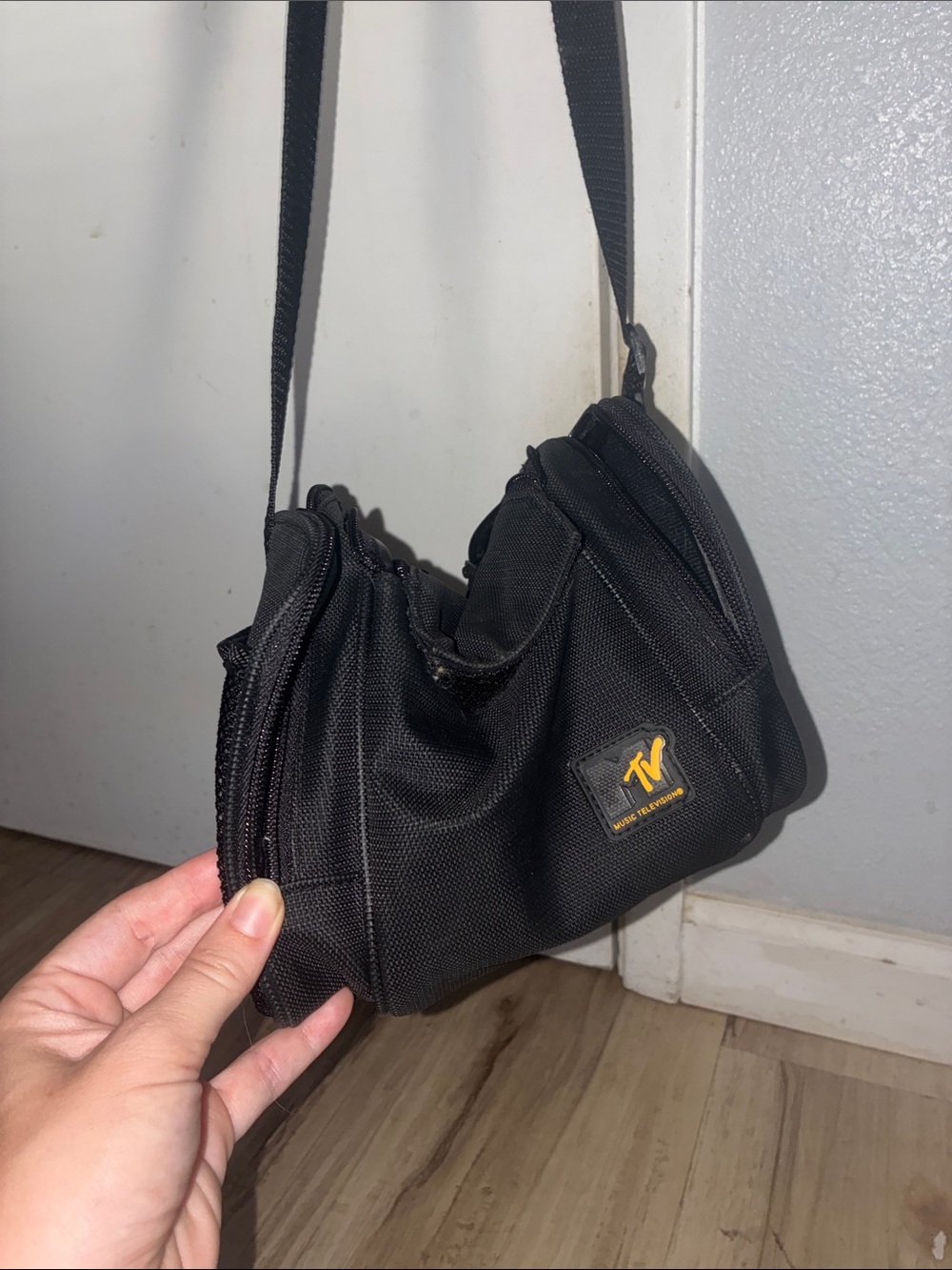 MTV Black Messenger Crossbody Bag with Yellow Logo